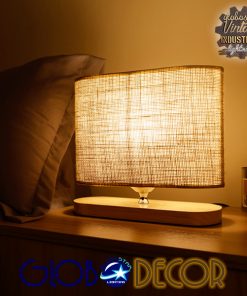 GloboStar® CHIARA 01241 Μοντέρνο Επιτραπέζιο Φωτιστικό Πορτατίφ Μονόφωτο Ξύλινο με Μπέζ Καπέλο Μ24 x Π16 x Υ25cm 25 01241 7 1