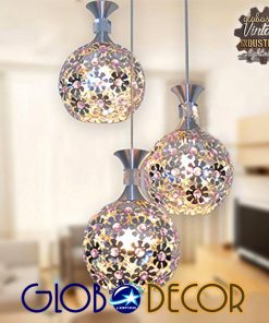 GloboStar® BOUQUET 01248 Μοντέρνο Κρεμαστό Φωτιστικό Οροφής Τρίφωτο Ασημί Μεταλλικό με Κρύσταλλα Φ50 x 24cm 8 01248 4