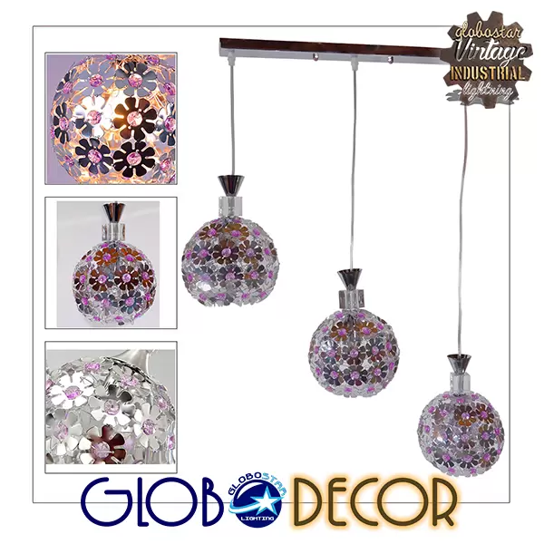 GloboStar® ILLUME 01249 Μοντέρνο Κρεμαστό Φωτιστικό Οροφής Τρίφωτο Ασημί Μεταλλικό με Κρύσταλλα Μ64 x Π18 x Υ24cm - Image 2
