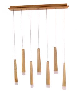 Alternative view of GloboStar® WOODFALLS 01253 Μοντέρνο Κρεμαστό Φωτιστικό Οροφής Πολύφωτο με Ενσωματωμένο Φωτισμό LED 3000k Μπεζ Ξύλινο Μ70 x Π8 x Υ33cm