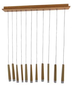 Alternative view of GloboStar® WOODFALLS 01254 Μοντέρνο Κρεμαστό Φωτιστικό Οροφής Πολύφωτο LED Μπεζ Ξύλινο Μ120 x Π8 x Υ33cm