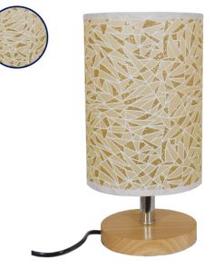 Alternative view of GloboStar® MOSAIC 01262 Μοντέρνο Επιτραπέζιο Φωτιστικό Πορτατίφ Μονόφωτο Ξύλινο με Μπεζ Καπέλο Φ14 x Υ28cm