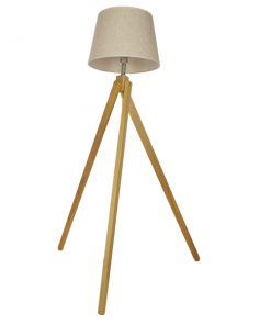 Alternative view of GloboStar® TRIPOD 01263 Μοντέρνο Φωτιστικό Δαπέδου Μονόφωτο 1 x E27 Μπεζ Ξύλινο Καμπάνα D40 x H143cm