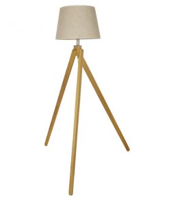 GloboStar® TRIPOD 01263 Μοντέρνο Φωτιστικό Δαπέδου Μονόφωτο 1 x E27 Μπεζ Ξύλινο Καμπάνα D40 x H143cm 16 01263 3