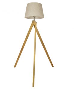 GloboStar® TRIPOD 01263 Μοντέρνο Φωτιστικό Δαπέδου Μονόφωτο 1 x E27 Μπεζ Ξύλινο Καμπάνα D40 x H143cm 17 01263 4