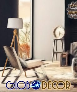 GloboStar® TRIPOD 01263 Μοντέρνο Φωτιστικό Δαπέδου Μονόφωτο 1 x E27 Μπεζ Ξύλινο Καμπάνα D40 x H143cm 25 01263 5 2