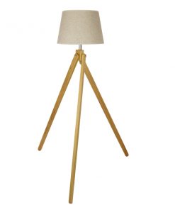 GloboStar® TRIPOD 01263 Μοντέρνο Φωτιστικό Δαπέδου Μονόφωτο 1 x E27 Μπεζ Ξύλινο Καμπάνα D40 x H143cm 19 01263 6