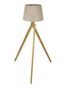 GloboStar® TRIPOD 01263 Μοντέρνο Φωτιστικό Δαπέδου Μονόφωτο 1 x E27 Μπεζ Ξύλινο Καμπάνα D40 x H143cm 20 01263 7