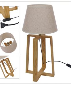 GloboStar® SQUID 01265 Μοντέρνο Επιτραπέζιο Φωτιστικό Πορτατίφ Μονόφωτο Ξύλινο με Μπεζ Καπέλο Φ30 x Υ63cm 23 01265 0010