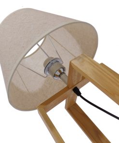 GloboStar® SQUID 01265 Μοντέρνο Επιτραπέζιο Φωτιστικό Πορτατίφ Μονόφωτο Ξύλινο με Μπεζ Καπέλο Φ30 x Υ63cm 21 01265 0011