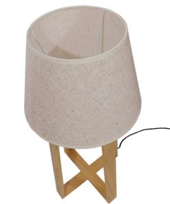 GloboStar® SQUID 01265 Μοντέρνο Επιτραπέζιο Φωτιστικό Πορτατίφ Μονόφωτο Ξύλινο με Μπεζ Καπέλο Φ30 x Υ63cm 22 01265 0012