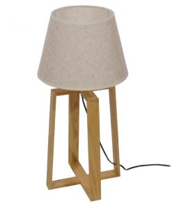 Alternative view of GloboStar® SQUID 01265 Μοντέρνο Επιτραπέζιο Φωτιστικό Πορτατίφ Μονόφωτο Ξύλινο με Μπεζ Καπέλο Φ30 x Υ63cm