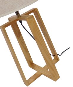 GloboStar® SQUID 01265 Μοντέρνο Επιτραπέζιο Φωτιστικό Πορτατίφ Μονόφωτο Ξύλινο με Μπεζ Καπέλο Φ30 x Υ63cm 18 01265 005