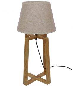 GloboStar® SQUID 01265 Μοντέρνο Επιτραπέζιο Φωτιστικό Πορτατίφ Μονόφωτο Ξύλινο με Μπεζ Καπέλο Φ30 x Υ63cm 16 01265 008