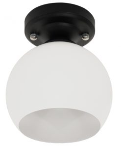 Alternative view of GloboStar® MAURA 01318 Μοντέρνο Φωτιστικό Οροφής Μονόφωτο Μαύρο με Λευκό Ματ Γυαλί Καμπάνα Φ13 x Y17cm