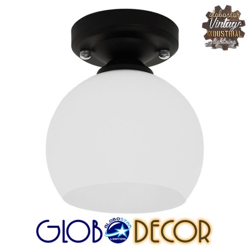 GloboStar® MAURA 01318 Μοντέρνο Φωτιστικό Οροφής Μονόφωτο Μαύρο με Λευκό Ματ Γυαλί Καμπάνα Φ13 x Y17cm