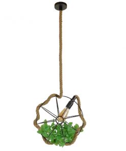 Alternative view of GloboStar® DELANO 01328 Vintage Industrial Κρεμαστό Φωτιστικό Οροφής Μονόφωτο Πλέγμα με Μπεζ Σχοινί Φ33 x Υ33cm