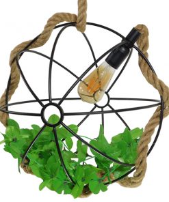 GloboStar® LEVANTA 01329 Vintage Industrial Κρεμαστό Φωτιστικό Οροφής Μονόφωτο Πλέγμα με Μπεζ Σχοινί Φ42 x Υ42cm 20 01329 006