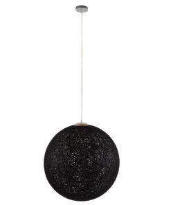 Alternative view of GloboStar® OCEANA 01364 Vintage Κρεμαστό Φωτιστικό Οροφής Μονόφωτο Μαύρο Ξύλινο Ψάθινο Rattan Φ60 x Υ60cm