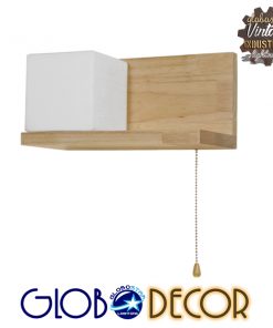 GloboStar® AMITY LEFT 01365 Μοντέρνο Φωτιστικό Τοίχου Απλίκα Ραφάκι Μονόφωτο Ξύλινο με Λευκό Ματ Γυαλί Μ30 x Π14.5 x Υ15cm