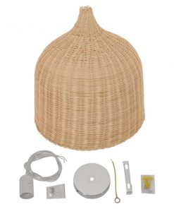 GloboStar® BAHAMAS 01370 Vintage Κρεμαστό Φωτιστικό Οροφής Μονόφωτο Μπεζ Ξύλινο Ψάθινο Bamboo Φ60 x Υ60cm 15 01370 005