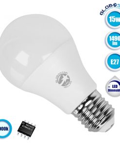 Λάμπα LED A60 E27 Γλόμπος 15W 230V 1490lm 260° Ψυχρό Λευκό 6000k Dimmable GloboStar 01739