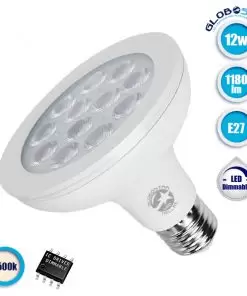 Λάμπα LED E27 PAR30 Σποτ 12W 230V 1180lm 36° Φυσικό Λευκό 4500k Dimmable GloboStar 01776