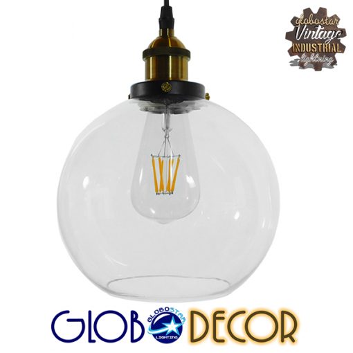 GloboStar® COLLINS 01170 Vintage Κρεμαστό Φωτιστικό Οροφής Μονόφωτο Γυάλινο Καμπάνα Φ18 x Y25cm