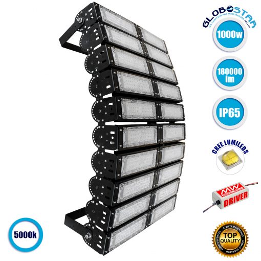 Φωτιστικό Γηπέδου - Προβολέας Tunnel GOLIATH Philips LumiLED 1000W 180LM/W 180000LM 75°*135° Μοίρες AC100-277V MeanWell Driver 5YEARS WARRANTY Αδιάβροχο IP65 Ψυχρό Λευκό 5000k GloboStar 03500