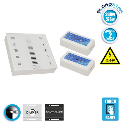 Ασύρματο LED Dimmer Τοίχου Αφής 2.4G RF για Δυο Groups 12v (288w) - 24v (576w) DC GloboStar 04046