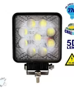 Προβολέας LED Εργασίας 5D Τετράγωνος 27W 10-30V 3780lm 30° Αδιάβροχος IP65 Ψυχρό Λευκό 6000k GloboStar 10100