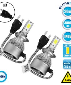 LED HID Kit H7 36 Watt 8-48 Volt DC 3800 Lumen 6000k C6 Economy Line GloboStar 06663
