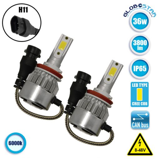 LED HID Kit H11 36 Watt 8-48 Volt DC 3800 Lumen 6000k C6 Economy Line GloboStar 06665