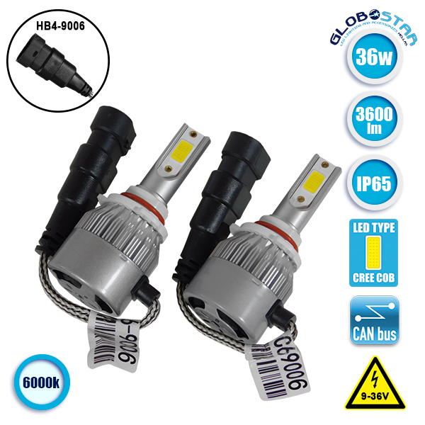 LED HID Kit HB4 9006 36 Watt 9-36 Volt DC 3600 Lumen 6000k C6 Economy Line GloboStar 06667 3 LED HID Kit HB4 9006 36 Watt 9-36 Volt DC 3600 Lumen 6000k C6 Economy Line GloboStar 06667