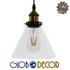 GloboStar® CONE 01169 Vintage Κρεμαστό Φωτιστικό Οροφής Μονόφωτο Γυάλινο Καμπάνα Φ18 x Y20cm