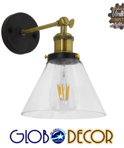 Globostar® CATHERINE 01074 Vintage Φωτιστικό Τοίχου Απλίκα Μονόφωτο Χρυσό Μεταλλικό με Γυάλινη Καμπάνα Φ18 x Μ26 x Π14.5 x Υ25cm