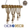 GloboStar® MAUI 01113 Vintage Κρεμαστό Φωτιστικό Οροφής Πολύφωτο Καφέ Ξύλινο Bamboo με Μπεζ Σχοινί Μ80 x Π14 x Υ75cm