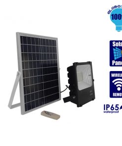Αυτόνομος Ηλιακός Φωτοβολταϊκός Προβολέας LED 100W 6000lm 180° Αδιάβροχος IP65 με Ασύρματο Χειριστήριο Ψυχρό Λευκό 6000k GloboStar 12104
