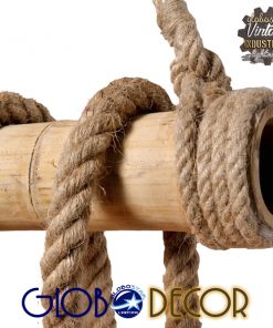 GloboStar® LILO 01149 Vintage Κρεμαστό Φωτιστικό Οροφής Τρίφωτο Καφέ Ξύλινο Bamboo με Μπεζ Σχοινί Μ80 x Π15 x Υ100cm 12 154980 01149 5