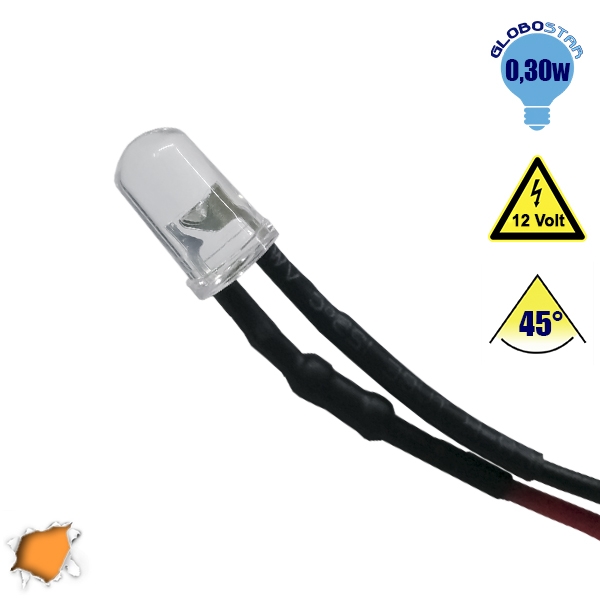 10 Τεμάχια x Δίοδος LED 5mm 45° 12V με Καλώδιο 20cm Πορτοκαλί GloboStar 33365 2 10 Τεμάχια x Δίοδος LED 5mm 45° 12V με Καλώδιο 20cm Πορτοκαλί GloboStar 33365