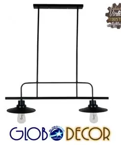 GloboStar® REGAL 01007 Vintage Industrial Φωτιστικό Οροφής Δίφωτο Μαύρο Μεταλλικό Ράγα Μ67 x Π26 x Υ85cm