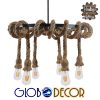 GloboStar® CHARIOT 01148 Vintage Κρεμαστό Φωτιστικό Οροφής Πολύφωτο Μαύρο με Μπεζ Σχοινί Φ55 x Y125cm