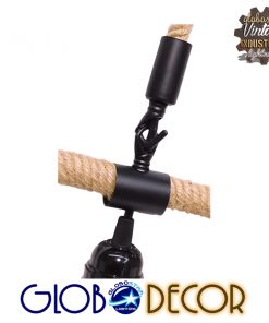 GloboStar® CONSOLATA 01238 Vintage Industrial Κρεμαστό Φωτιστικό Οροφής Μονόφωτο Μαύρο Μεταλλικό με Μπεζ Σχοινί Μ37 x Π22 x Υ34cm 12 2acab8 01237 8 9 40 2