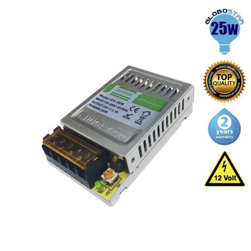 LED Ρυθμιζόμενο Τροφοδοτικό DC Switching 25W 12V 2 Ampere IP20 GloboStar 55000