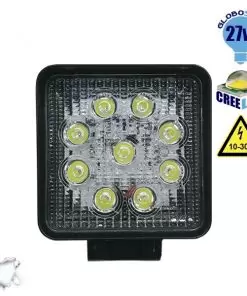 Προβολέας LED Εργασίας Τετράγωνος 27W 10-30V 3780lm 30° Αδιάβροχος IP65 Ψυχρό Λευκό 6000k GloboStar 10000