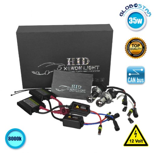 Σετ Φωτισμού Xenon 35 Watt H4 Bixenon Slim Ballast 8000k GloboStar 32251