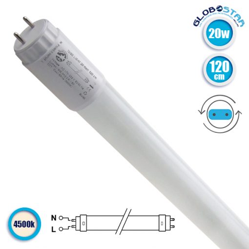 Λάμπα LED Τύπου Φθορίου T8 Γυάλινη Τροφοδοσίας Ενός Άκρου 120cm 20W 230V 1950lm 320° Φυσικό Λευκό GloboStar 32680