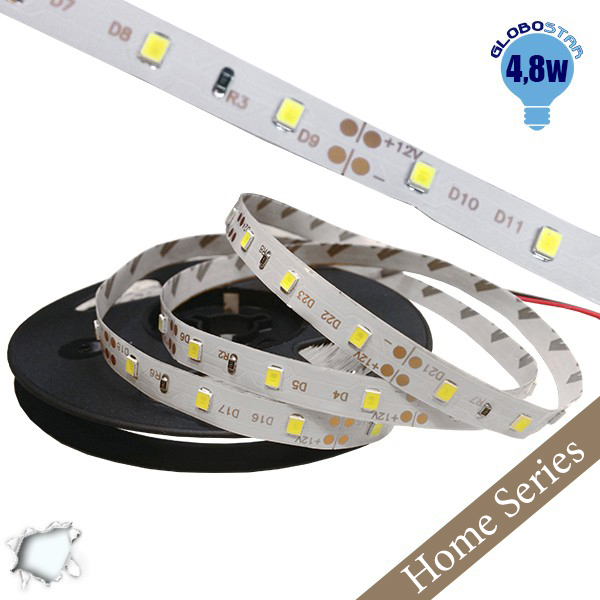 Ταινία LED Λευκή Home Series 5m 4.8W/m 12V 60LED/m 3528 SMD 300lm/m 120° IP20 Ψυχρό Λευκό 6000k GloboStar 33401 2 Ταινία LED Λευκή Home Series 5m 4.8W/m 12V 60LED/m 3528 SMD 300lm/m 120° IP20 Ψυχρό Λευκό 6000k GloboStar 33401