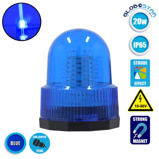 Φάρος Αστυνομίας STROBO 100 LED 20W 10-30V IP65 Αδιάβροχος με Μαγνήτη Strobe Μπλε GloboStar 34229