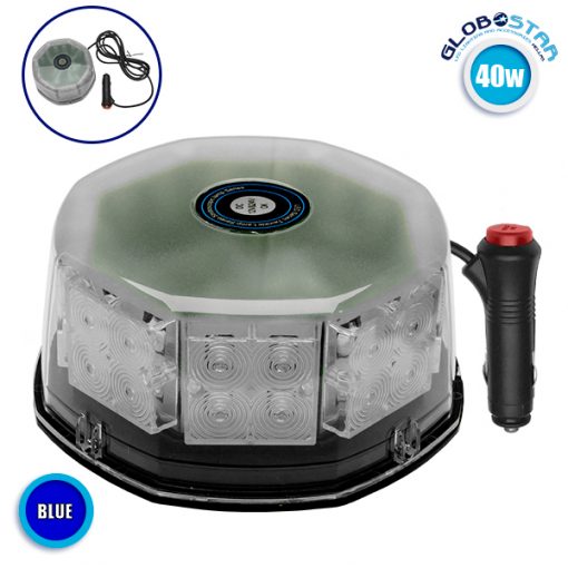 Φάρος Αστυνομίας STROBO LED 40W 10-30V IP65 Αδιάβροχος με Μαγνήτη Μπλε GloboStar 34232